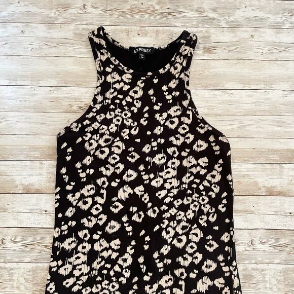 Express Sleeveless Sheath Dress Black Cream Animal Print Knee Length Size XS - Picture 4 of 9